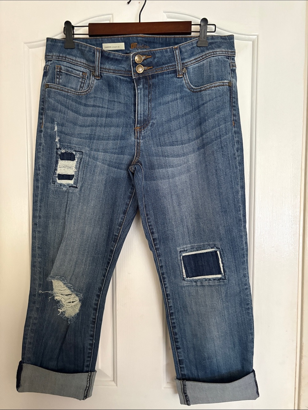 Kut from the Kloth Distressed Cropped Blue Denim Jeans